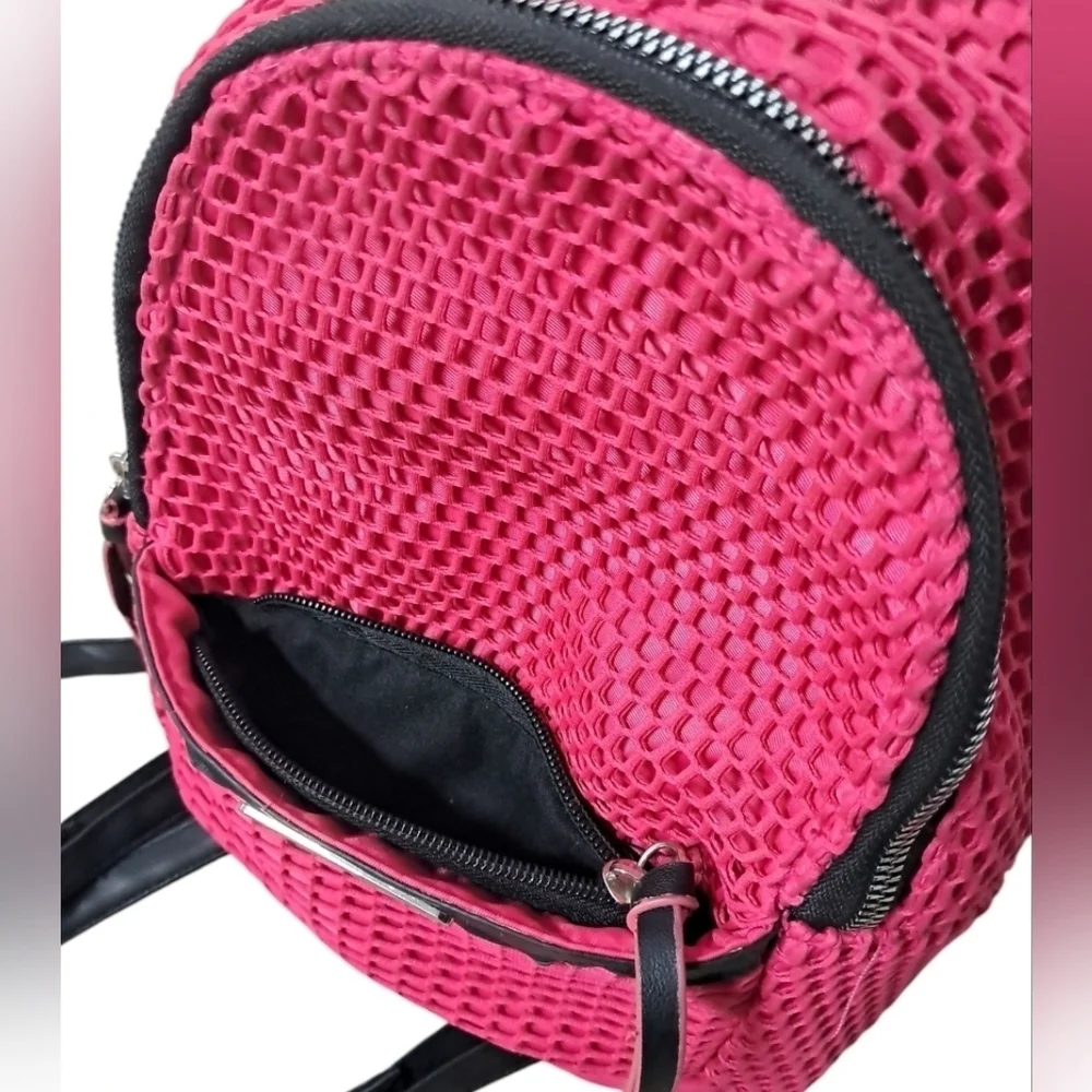 Mesh Pink and Black Backpack with Textured Design
